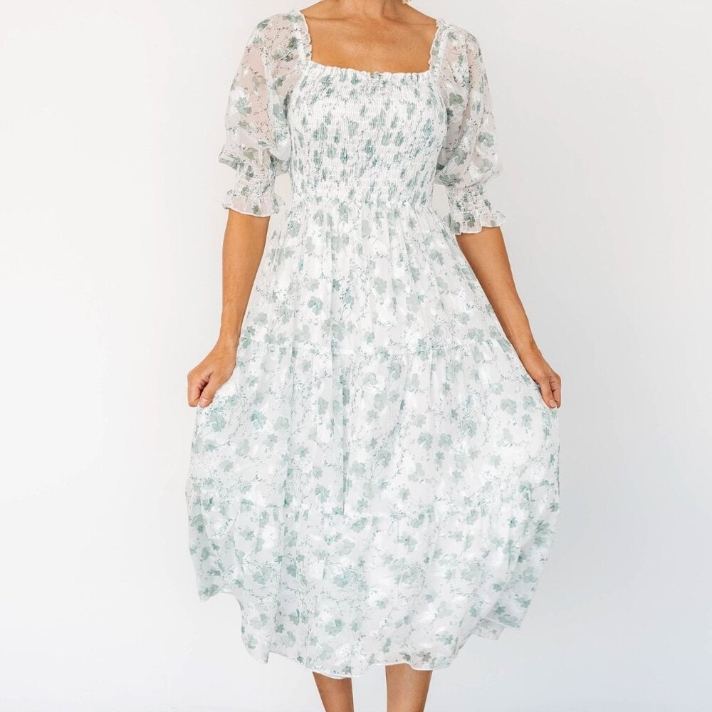 Baltic Born Fabian Jacquard Midi Dress | Off White + Sage Floral Size 2XL2XL